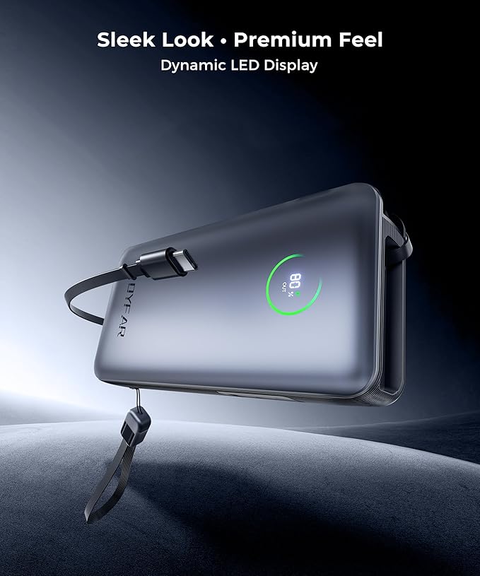 Portable Charger Power Bank - Travel Essentials Laptop Battery Pack 65W AC Plug GaN 25000mAh Built in Cable USB C Phone Fast Charging Compatible with iPhone 16 15 14 13 12 iPad MacBook Samsung