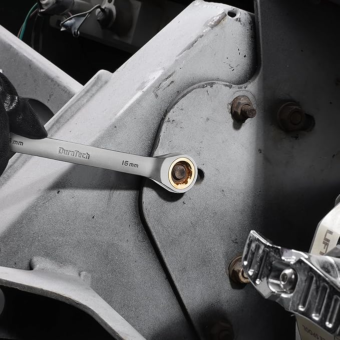 DURATECH Anti-Slip Ratcheting Wrench Set, Combination Wrench Set, 10-Piece, Metric 6-18mm, 72-Tooth, Nickel Plating, CR-V Steel, with Pouch