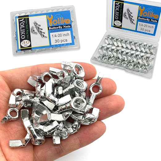 30 PCS 1/4-20 Inch Wingnuts, Quality Carbon Steel Wing Nuts Zinc Plated Fasteners Parts Butterfly Nut, Hand Twist Tighten Hardware Nuts Butterfly Wing-Nut 1/4-20” Assorted Kit