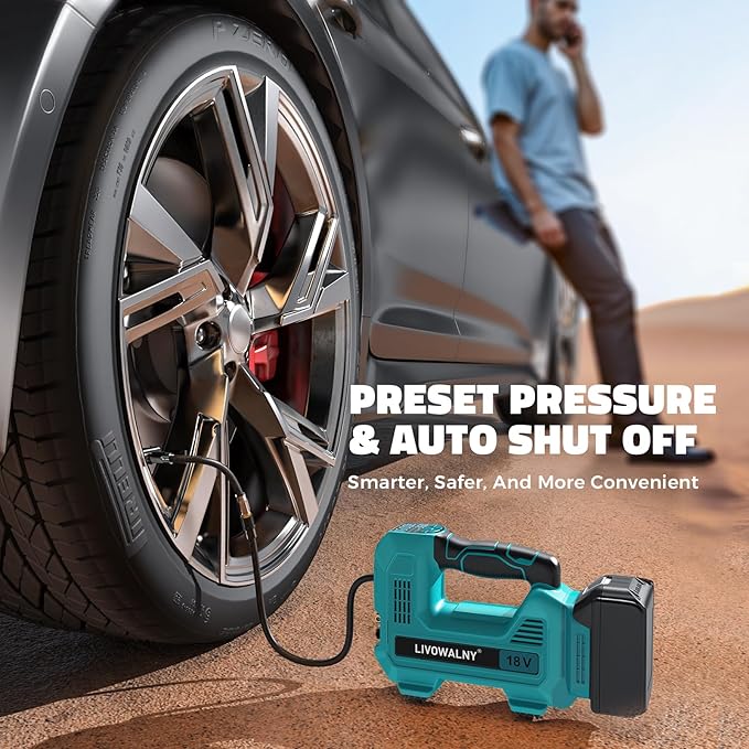Cordless Tire Inflator Portable Air Compressor Tire Air Pump Compatible With Makita 18V Battery - LIVOWALNY 160PSI Auto Pump with Digital Pressure Gauge for Car Tires, Bicycle, Balloons (No Battery)