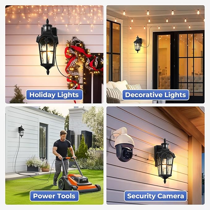 Black Outdoor Patio Lights with GFCI Outlet 2-Pack, Upgraded Motion Sensor Outside Lighting with Water Ripple Glass, Dawn to Dusk Outdoor Light Fixture for House, Garage, Garden, Waterproof