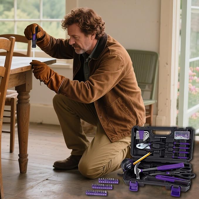 CARTMAN 126-Piece Home Tool Set Kit, Basic Household Hand Tools with Storage Case, Purple