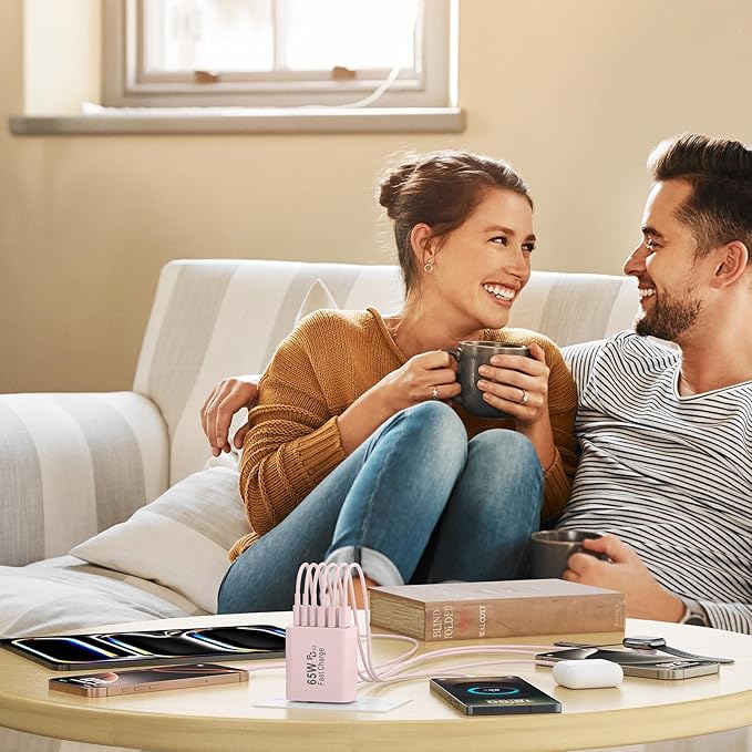 USB C Charger Block, 65W GaN 6 Port USB C Fast Wall Charger 30W Type C Charging Blocks, 3USB C+3USB A PPS/PD 3.0 Multiport Charging Cube for iPhone 16 15 14 13 Pro Max,for Galaxy S25 S24,2 Pack,Pink