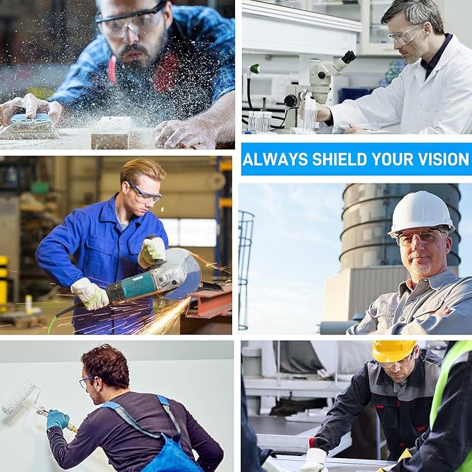 UKNOW Safety Goggles Over Glasses, Anti Fog Safety Glasses with Clear Wraparound Lens, ANSI Z87.1 Protective Eyewear