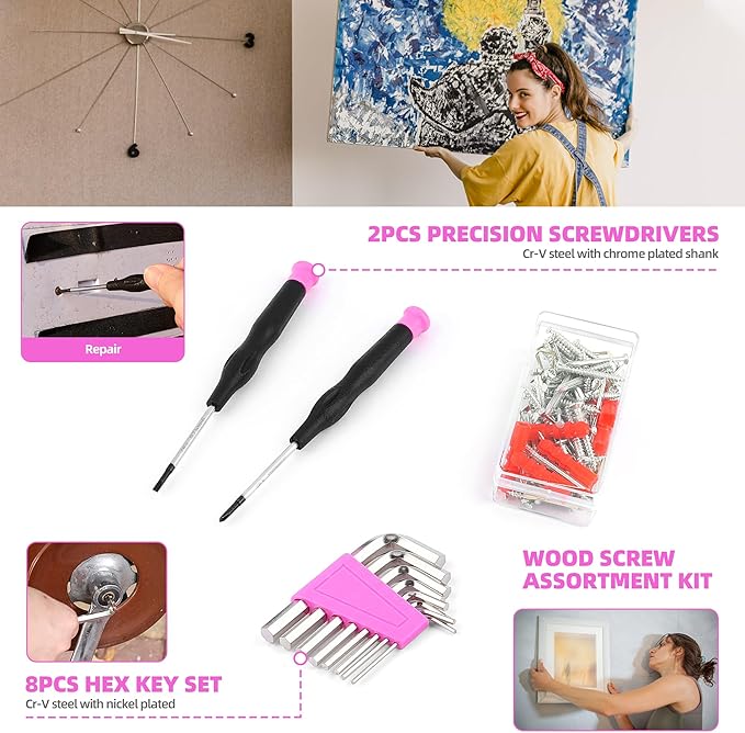 123-Piece Pink Household Tool Set with 3.6V USB Cordless Electric Drill, Lightweight, Portable