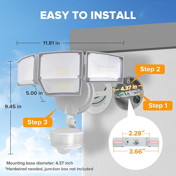LUTEC 84W 9500LM LED Security Light Motion Sensor Outdoor Lights with Night Light, 4 Head LED Flood Lights 5000K Daylight, IP65 Waterproof, Motion Detected Lights for Outside (White)