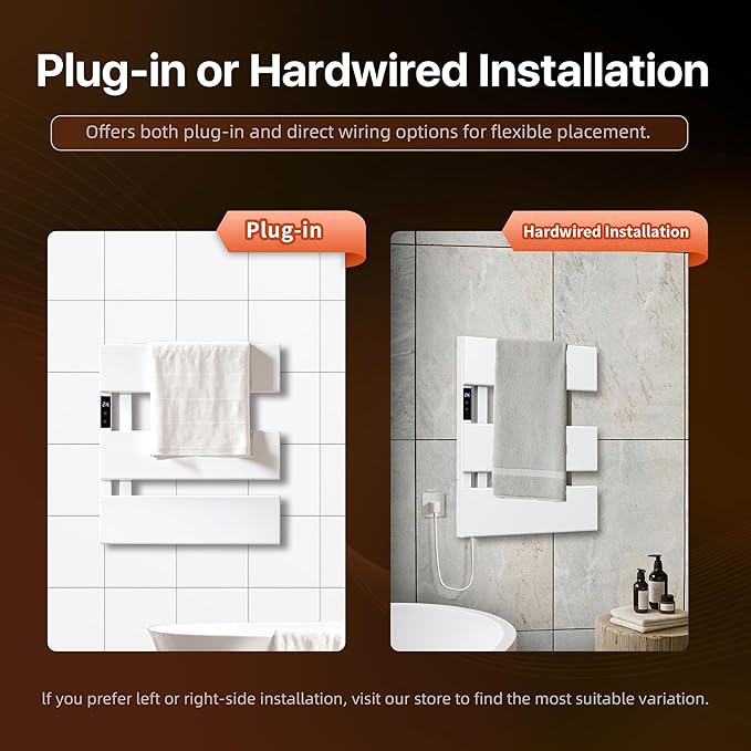 Electric Heated Towel Warmer Rack - Wall-Mounted with Timer & Temperature Control, Plug-in/Hardwired, Fast Heating, Smart Touch Panel