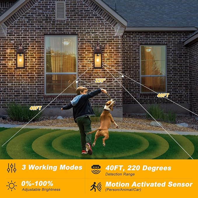 Oil Rubbed Bronze Motion Sensor Outdoor Light, 16" Dusk to Dawn Outdoor Lighting, Exterior Wall Sconce Waterproof, Large Brown Outside Lamp for House, Modern Wall Mount Porch Lantern 3 Modes, 1 Pack