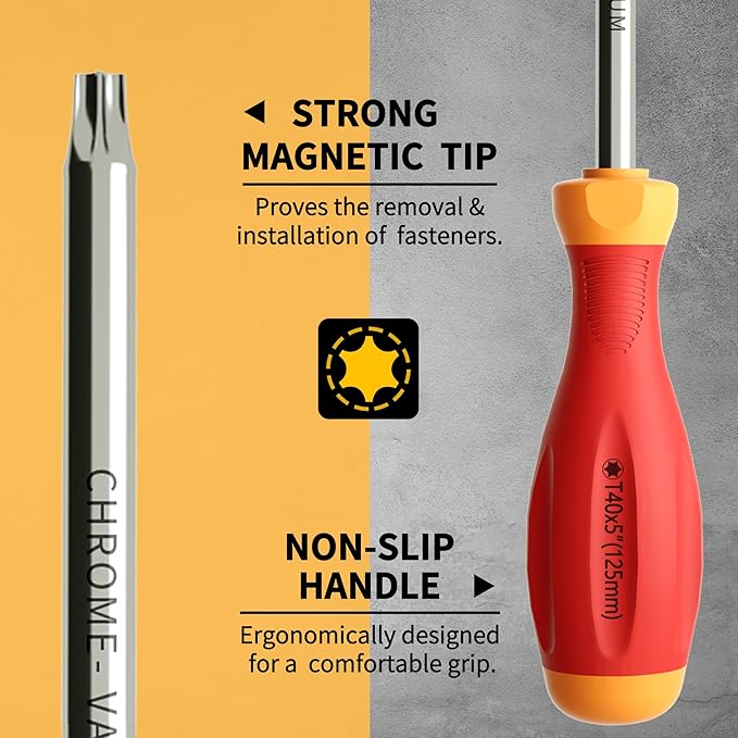XOOL Magnetic Torx Screwdriver Set, 12-in-1 with T5 T6 T7 T8 T9 T10 T15 T20 T25 T27 T30 T40, Star Srewdriver Set for Repair, DIY, and Maintenance, Ergonomic Handle, CRV Steel, Corrosion Resistant