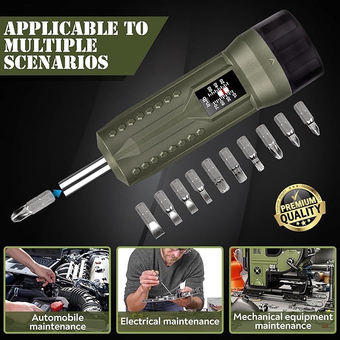 Torque Screwdriver Set 10-70 in-lb - Adjustable High Precision Torque Screwdriver & Driver Bits Kit for Car Repair, Bike Tools, Scope Mounting & DIY Projects - 11Pcs Inch Pound Torque Screwdriver
