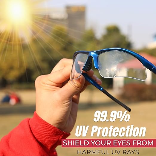 BISON LIFE Sport MTX Clear Safety Glasses with Blue Temple, ANSI Z87+, Impact Resistant, Anti-Scratch UV Protection Lens for Shooting, Yard Work, Cycling, and Outdoor Activities (1 Pack)