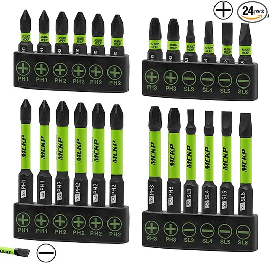 SUNHZMCKP 24-Piece Screwdriver Bit Set, Magnetic Slotted Phillips Driver Bit Set, S2 Steel, Long 1" and 2.3" Impact Screwdriving Drill Bits Set, 1/4 Inch Hex Shank Driver Bit