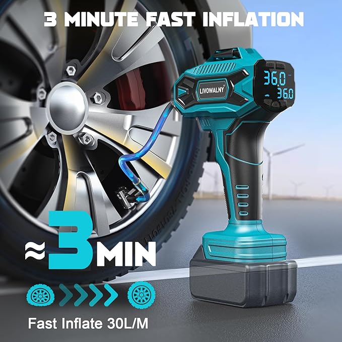 Tire Inflator Air Compressor Compatible with Makita 18V Battery, LIVOWALNY 160PSI Cordless Portable Electric Air Pump with Digital Pressure Gauge for Car Motorcycles Bike Sport Ball Auto(no battery)