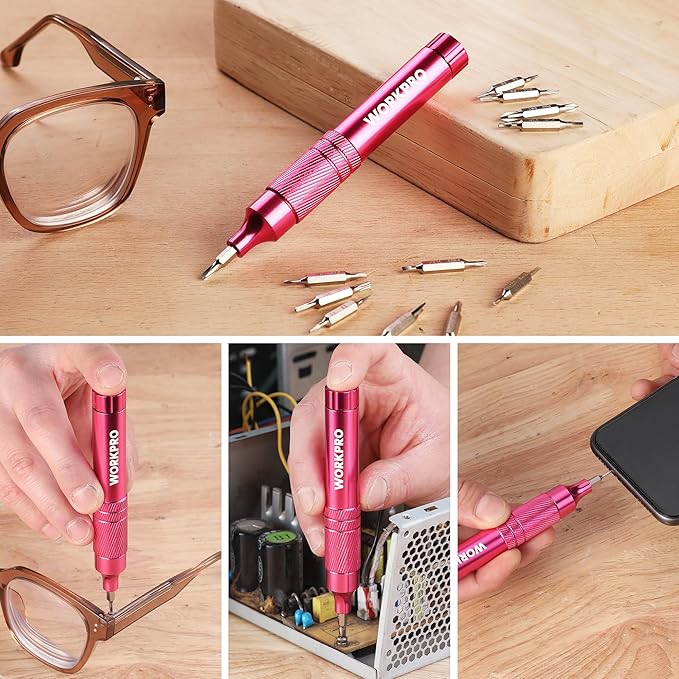 WORKPRO 24 in 1 Multi Bit Mini Screwdriver Set Magnetic, Manual Pen Screwdrivers, Tough S2 Steel Small Screwdriver Bits for Eyeglass, Watch, Laptop, Phone, Jewelry and Electronic, Pink