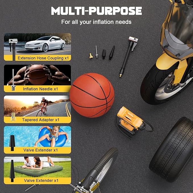 Tire Inflator Air Compressor Compatible with Dewalt 20V Max Battery, LIVOWALNY 160 PSI Cordless Portable Electric Air Pump 2025 Bigger LCD Digital Pressure Gauge for Car, Bike, Sport Ball (No Battery)