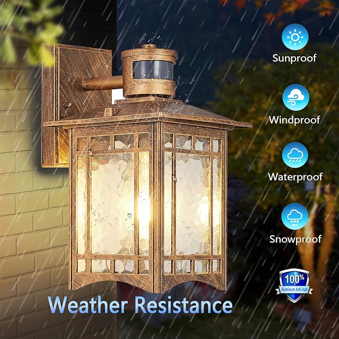 2 Pack Brown Motion Sensor Outdoor Lights Wall Mount - Dusk to Dawn Exterior Light Fixture for Outside House Porch Patio Garage - Waterproof Lantern with Yard Front Motion Detector