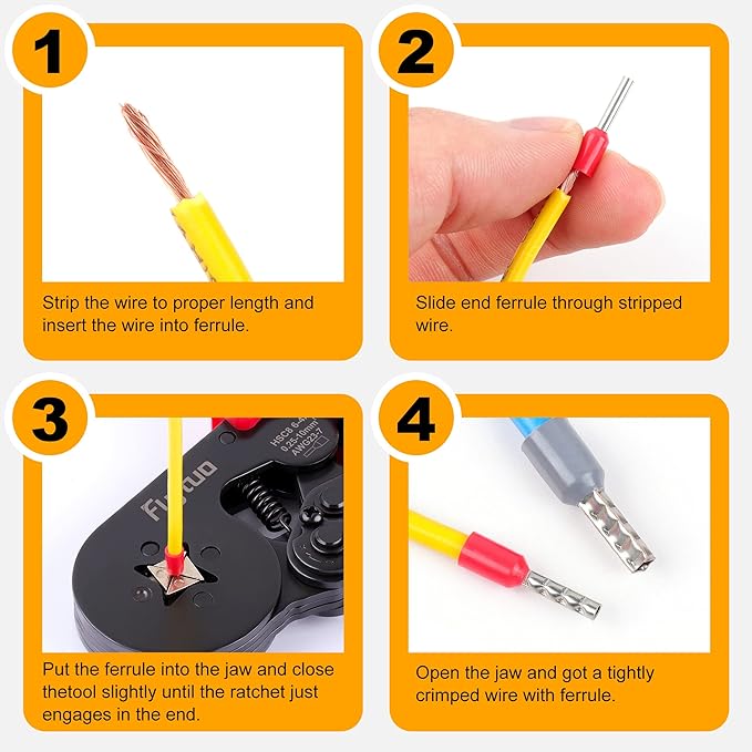 Ferrule Crimping Tool, AWG23-7 Self-adjustable Ratchet Wire Ferrule Crimper, HSC8 6-4A Premium Crimping Tool for Wire Terminals Cables End-sleeves