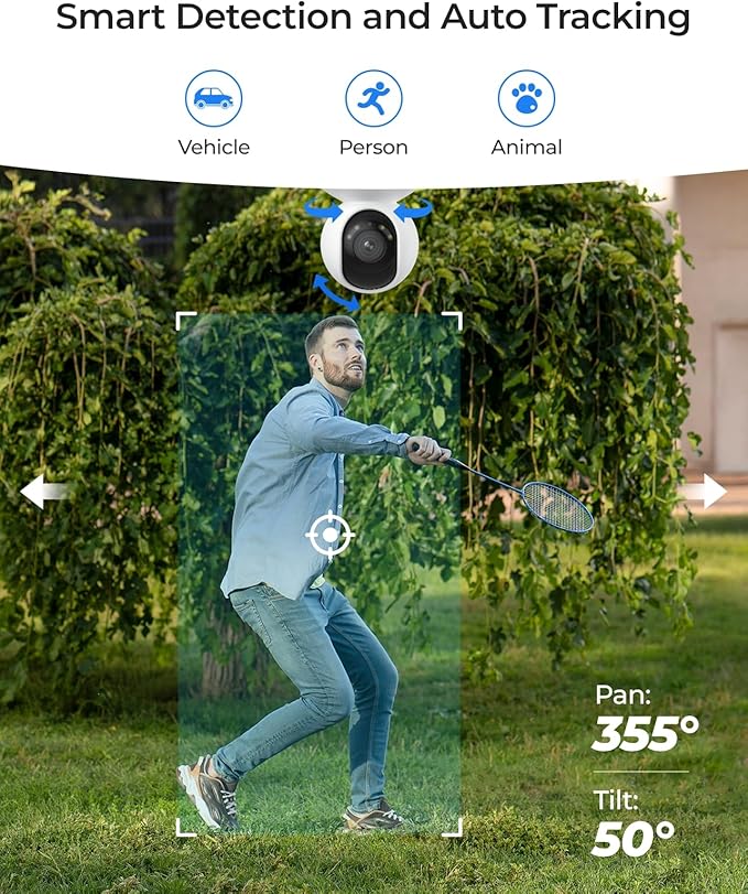 REOLINK 4K Outdoor Plug-in WiFi 6 Security Camera, PTZ Camera for Home Security, Wi-Fi 6 New Tech, Motion Tracking, Smart Detection, 3X Optical Zoom, Motion Spotlight, Local Storage, E1 Outdoor Pro