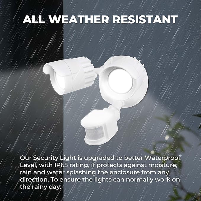 2 Pack LED Motion Sensor Outdoor Lights, 34W 3500LM 5000K Daylight, IP65 Waterproof, Dusk to Dawn Flood Light, 2 Head Motion Detected Security Lights for Patio, Garage, Yard (White)