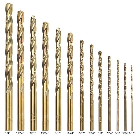 13Pcs Cobalt Drill Bits Set, M35 HSS 135 Degree Tip, Twist Jobber Length Drill Bit Kit for Hardened Metal, Cast Iron, Stainless Steel, Plastic and Wood with Storage Case 1/16"-1/4"