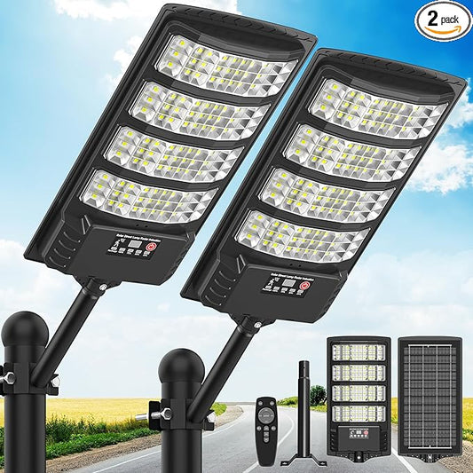 2-Pack Solar Lights Outdoor, Solar LED Security Lights, IP66 Waterproof Outdoor Flood Lights with Motion Sensor & Remote, 6500K Dusk to Dawn Solar Lights for Yard, Garage, Porch, Street