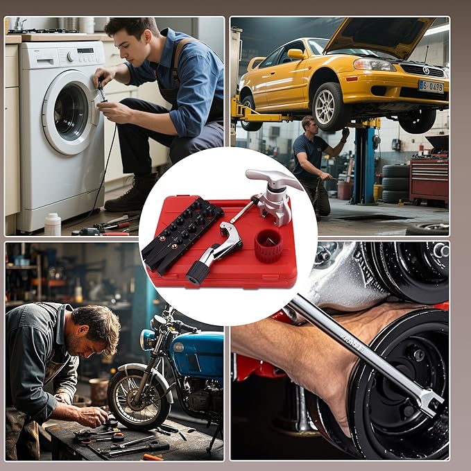 Flaring Tool Kit, HVAC Pipe Expander Tool, 1/4'' - 3/4'' and 6-19mm 45° Eccentric Single Flare Tool with Tubing Cutter and Cylinder Style Deburring Tool for Copper Tube Expander