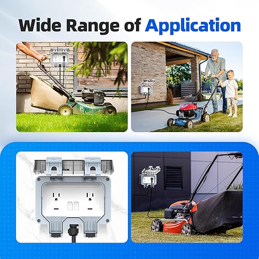 Outdoor Power Outlet Box with 26.3Ft Extension Cord, NEMA 5-15R, IP66 Waterproof Outlet Box 14AWG Wire Double Socket with Lockable Cover & LED Indicator for Garden & Outdoor Use
