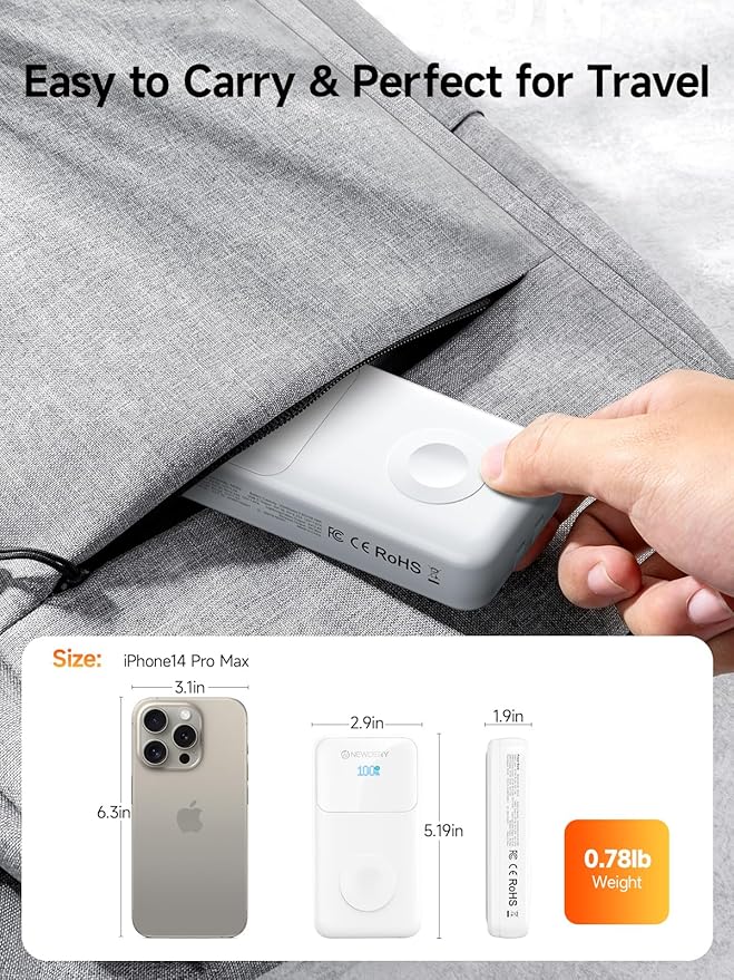 NEWDERY 20000mAh Portable Charger for Apple Watch,5-in-1 Power Bank Built-in Cables,PD 20W Fast Charging Travel Battery Pack with USB C Cable for iWatch,iPhones,iPad,Samsung More Phones Tablets