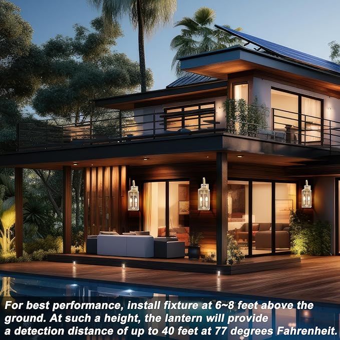 20" Gold Motion Sensor Outdoor Light, Large Dusk to Dawn Outdoor Lighting Fixture, Farmhouse Wall Mounted Porch Lamp, Waterproof Sconce Light for Outside Patio, 3 Modes/2-Light/1-Pack