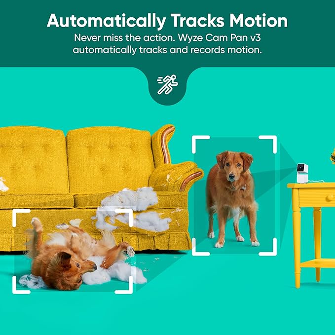 WYZE Cam Pan v3 Indoor/Outdoor IP65 1080P 360° Pan/Tilt/Zoom WiFi Smart Home Security Camera, Motion Tracking for Baby/Pet, Color Night Vision, Works with Alexa&Google Assistant, Free Expert Setup