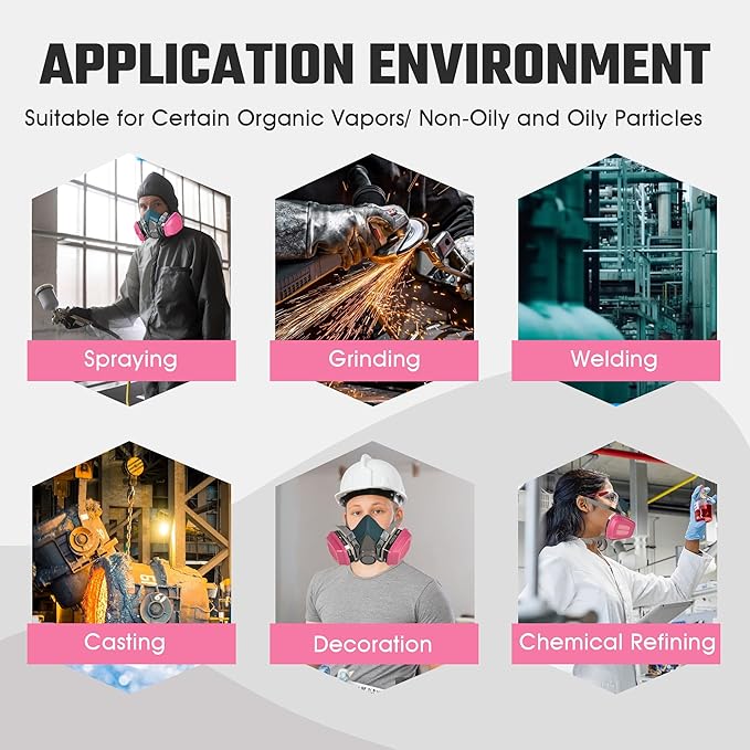 Reusable Half Facepiece Respirator Mask - Gas Masks with 2 Pieces 60921 Filters for Organic Vapor Protection Chemicals Spray Welding Epoxy Resin Dust 6200 Blue