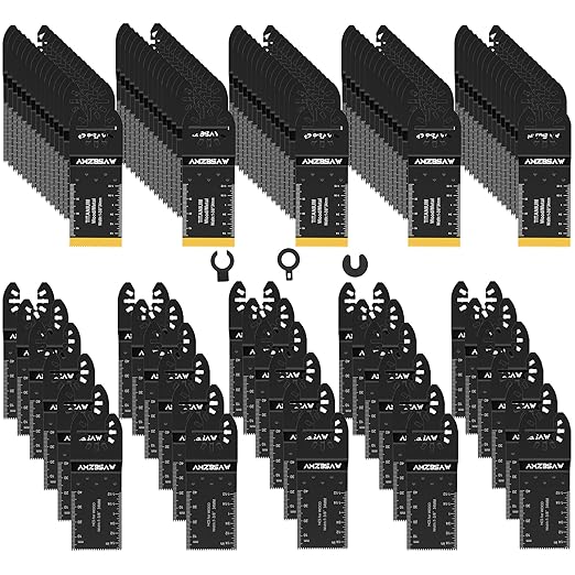 100 PCS Oscillating Tool Blades, Titanium and High Carbon Steel Saw Blades for Wood Metal and Plastic, Quick Release Multi Tool Blades Kits, Oscillating Tool Accessories Kit