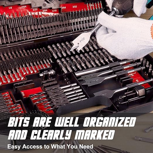 COMOWARE Drill Bit Set, 246 Pcs Drill Bits for Cordless Drill, Drill Driver Bit Set for Wood, Metal, Masonry, Cement and Screwdriver Bits Set Combo Kit, Red Case