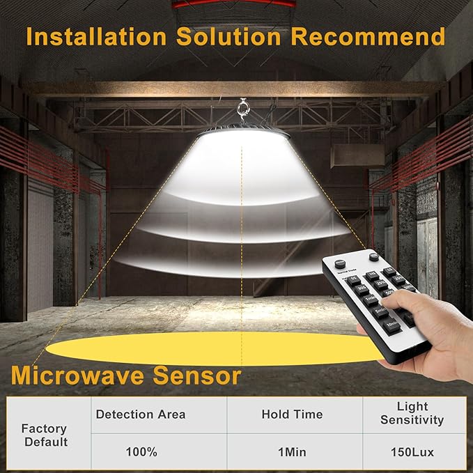 Smart 200W LED High Bay Light with Motion Sensor(Supports Normal Mode & Motion Sensor Mode), 30000lm (Eqv.800W MH/HPS) AC100-277V High Bay LED Shop Light -4Pack