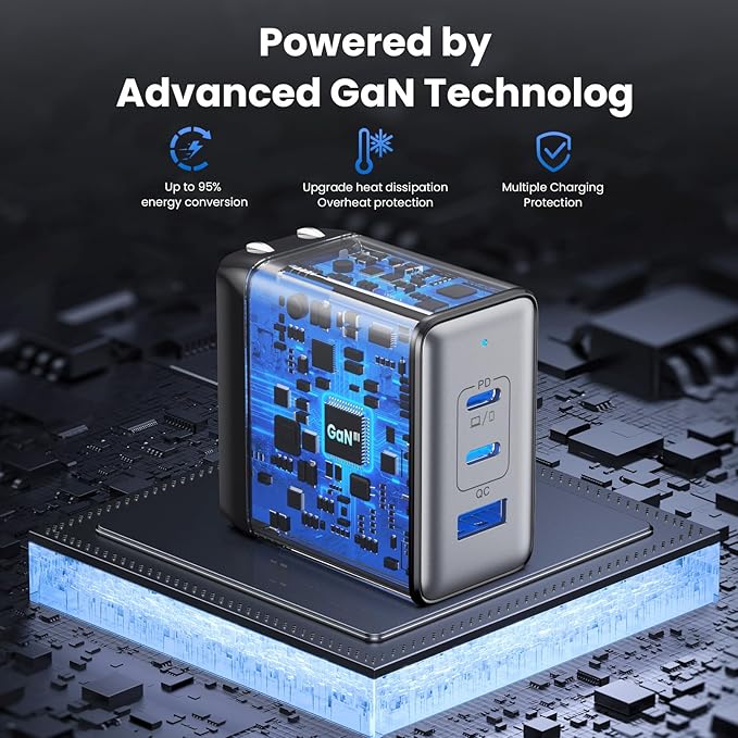 130W USB C Charger Block,3-Port GaN Fast Charger,Compact Foldable Type C Fast Charging Wall Charger,PD QC 65W USB C Laptop Charger for MacBook Pro/Air,iPad Pro,iPhone16/15,Galaxy Series,Dell XPS etc