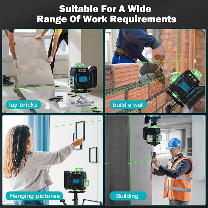 360 ° Laser Level with Tripod, 4D 16 Lines Green Laser Level for Construction, Self-Leveling Tool Equipped with Bluetooth APP and Remote Controller, Complete Kit with Accessories