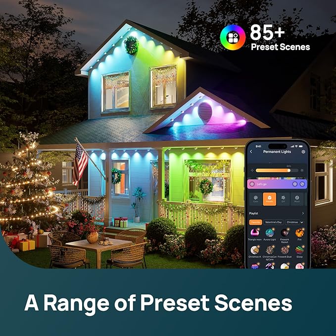 Linkind Permanent Outdoor Lights HP5,100ft Smart AI RGBTW Christmas Lights, 85 Scenes Modes for Daily Holiday Christmas Decorations,IP67 Waterproof, Works with Alexa,Google Assistant