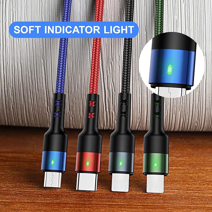 Multi Charging Cable USAMS 2Pack 4FT 4 in 1 Nylon Braided USB Fast Charging Cord Adapter Type C Micro Port Compatible Cell Phones Tablets and More