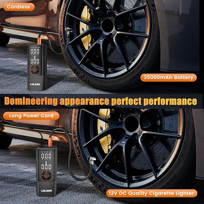 Tire Inflator Portable Air Compressor 180PSI Air Pump for Car Tires-Cordless Tire Pump with Pressure Gauge, Cigarette Lighter Plug for Motorcycle, Bike, Ball, Dual-Use Type
