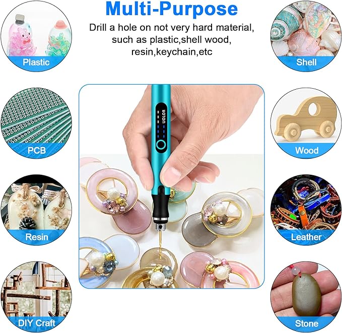 3-Speed Cordless Mini Drill Pen, Rechargeable DIY Electric Hand Drill with 10 Small Drill Bits, Micro Drill Set for Jewelry Making Stone Plastic Resin Keychains
