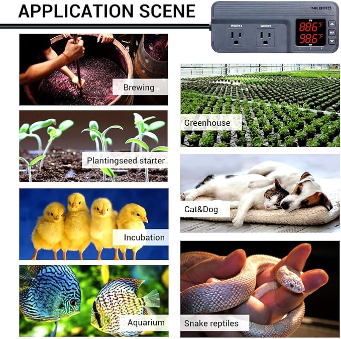 Inkbird ITC-608T Temperature and Humidity Controller 1800W ETL Listed AC Dual Stage Outlet Thermostat with Temperature and Humidity Sensor Mushroom Greenhouse Reptile