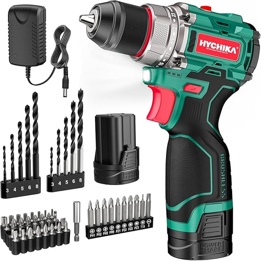 HYCHIKA Upgraded Power Drills Cordless Sets with Charger, Brushless, Compact Drill, with 1 Battery