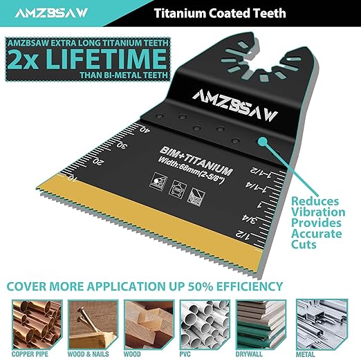 12PCS Titanium Oscillating Multitool Blades Metal Cutting, 68MM Titanium Saw Blades for Metal Nails Hard Material and Wood Plastic, Multi Tool Blades Kits Fit Dewalt Bosch Ryobi