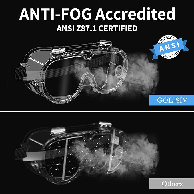 Safety Goggles ANSI Z87.1 - Anti Fog Clear Scratch-Resistant Lens Lab Eye Protection, Over Glasses Goggles (1 Pack)