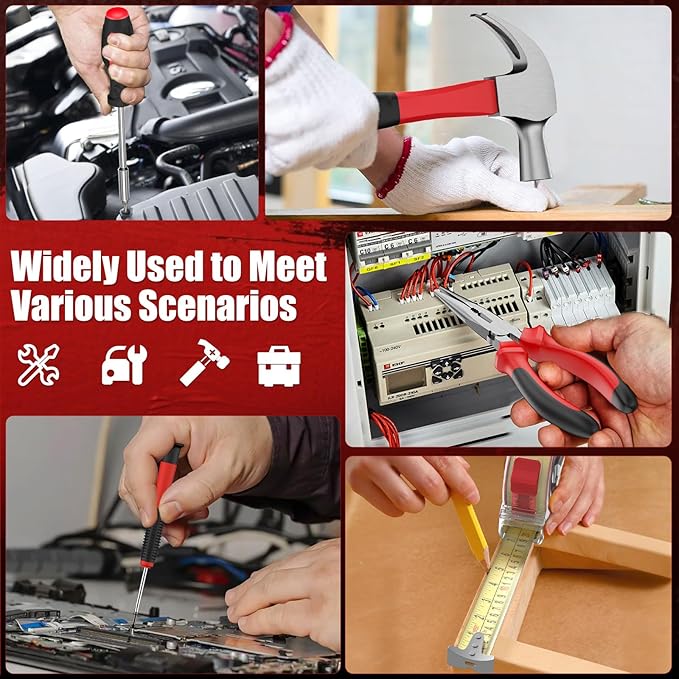 Sundpey 132-PCs Car Tool Kit - Portable General Basic Home and Automotive Repair Tool Set with Drawer for Men Women with Hook & Pick & Fastener & Valve Stem Removal Tools for RV Truck Motorcycle Bike