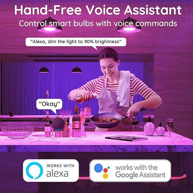 Smart Light Bulbs, 1600 Lumens Dimmable BR30 Bulbs, RGBWW Color Light Bulb, Flood Light Bulbs Compatible with Alexa, Google Assistant, WiFi & Bluetooth LED Bulbs, Music Sync,16W 4 Pack