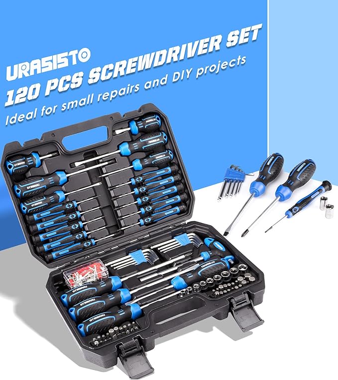 120-pieces Magnetic Screwdrivers Sets Includes Sockets, Slotted, Phillips, Hex, Torx and Precision Screwdriver Set Tools for Men, Repair Home