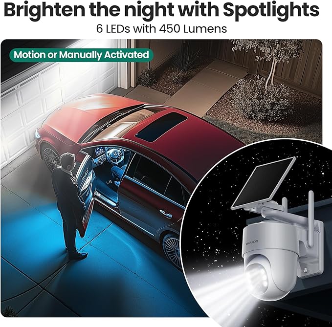 SOLIOM- 5MP Security Cameras Wireless Outdoor, No Subscription,2-Cam Pack, Solar Powered Home Security Camera with 360° Auto Tracking, Pan & Tilt, 3K Color Night Vision,5G & 2.4G Router Compatible
