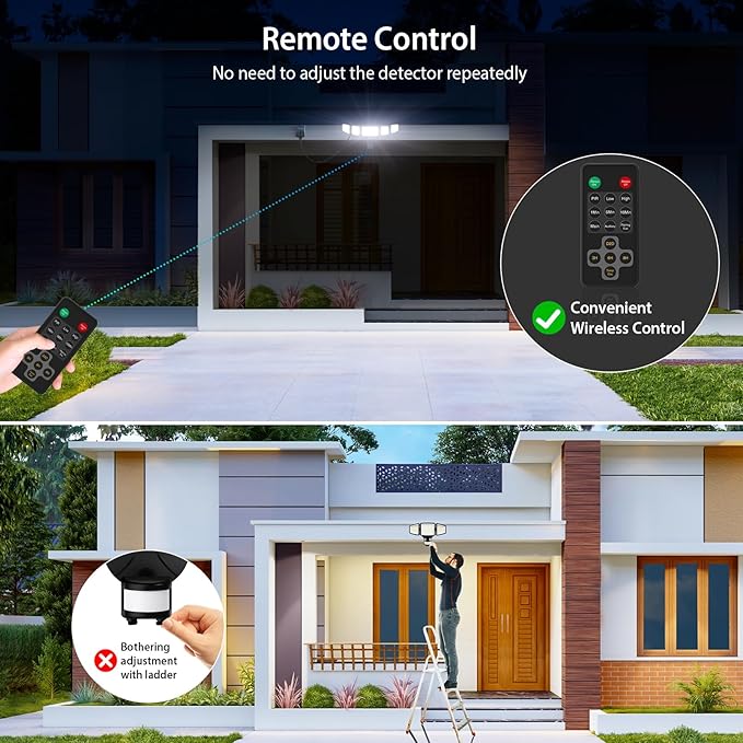 55W LED Flood Light Outdoor Motion Sensor with Plug, 5000LM LED Security Light with Remote Control, IP65 Waterproof, 6500K Flood Light for Yard Garage Garden Driveway Backyard(Black)