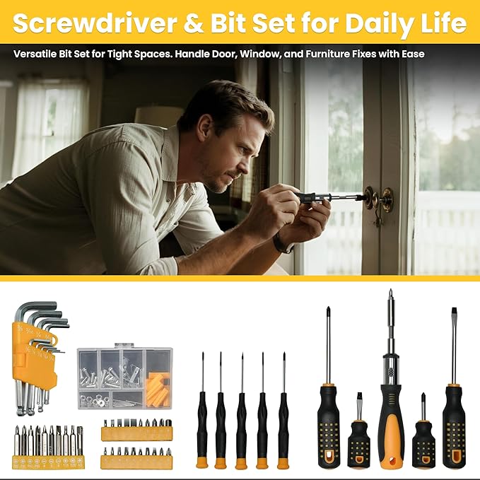 Tool Set with Screwdrivers, Ratchet Wrenches, Socket Wrenches, Hand Saw, Hammer – General 168-Piece Tool Kit for Home, Car, Dorm, Motorcycle, Plumbing Repairs